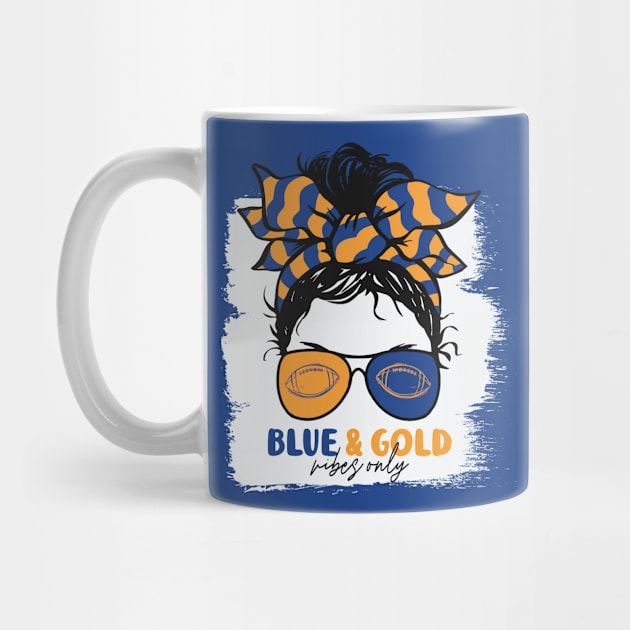 Blue and Gold Vibes Only Football Mom Messy Hair Gameday by SLAG_Creative